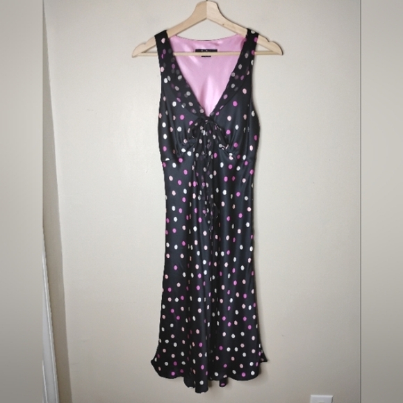 ECI New York Y2K Silk Babydoll Dress 8 Bow Front Retro Pin-Up Polka Dot Barbie - Picture 4 of 10